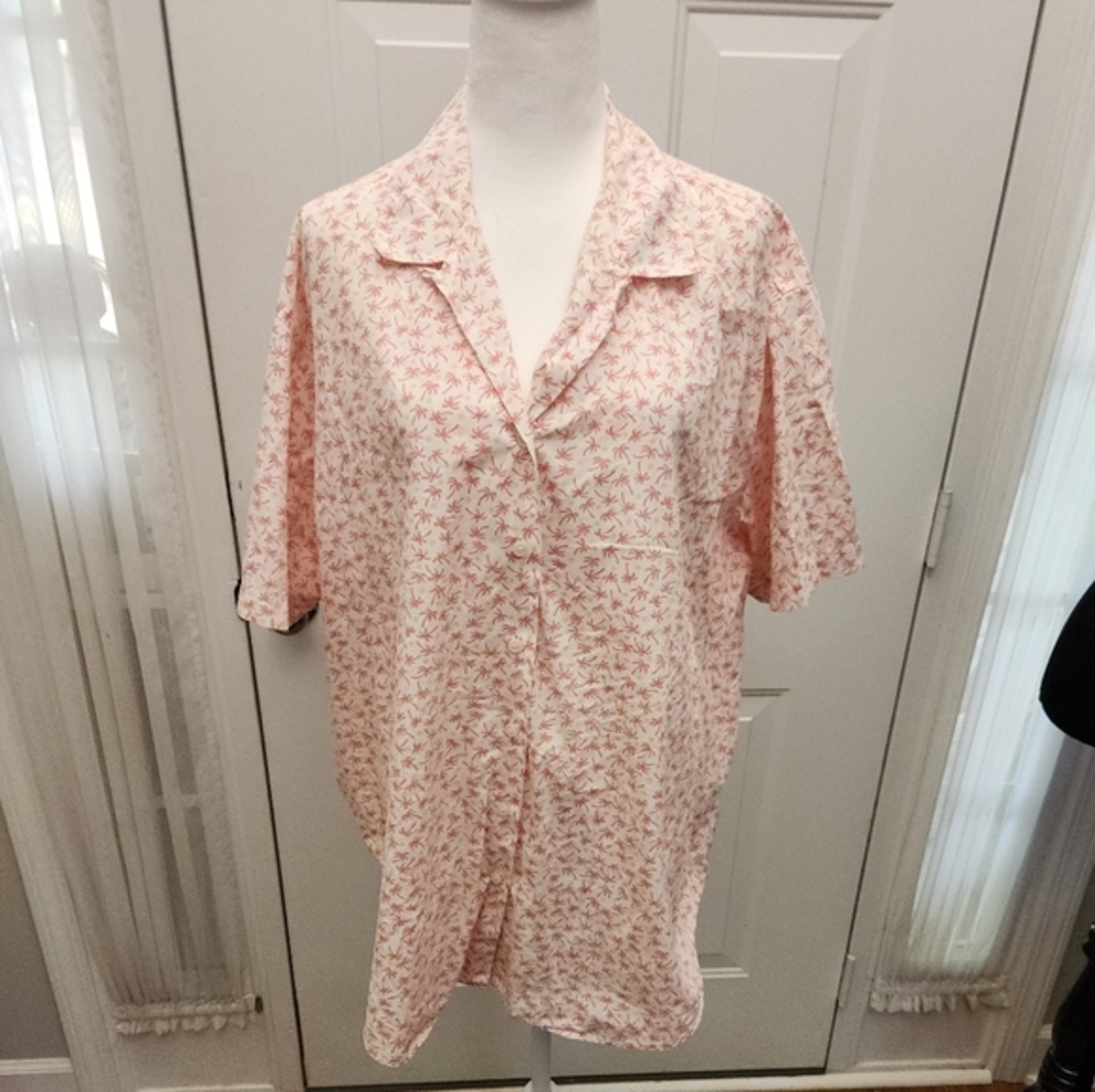 Women's Pink White DOCKERS Button Down Shirt - Vacation Palm Trees  Size 2X‎
